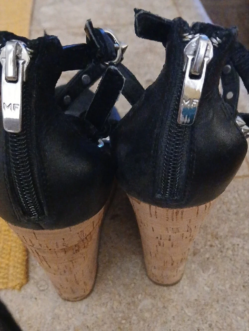 Marc Fisher Black Studded T-Strap Heeled Sandals